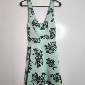 Trixxi Flocked Light Blue Velvet Floral Dress, Mid Thigh,  Size Large